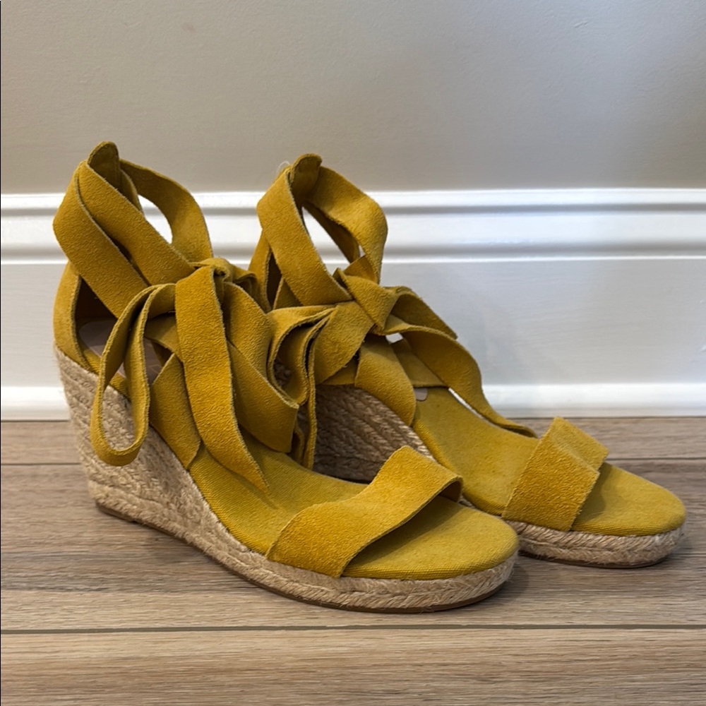 Aldo Yellow Wedge Espadrilles with Adjustable Straps